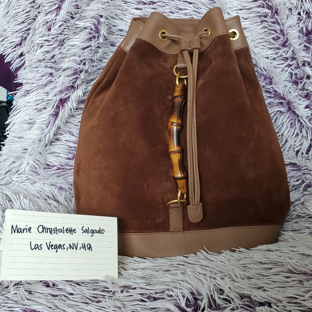 Vintage Gucci Suede Backpack with Bamboo Handle